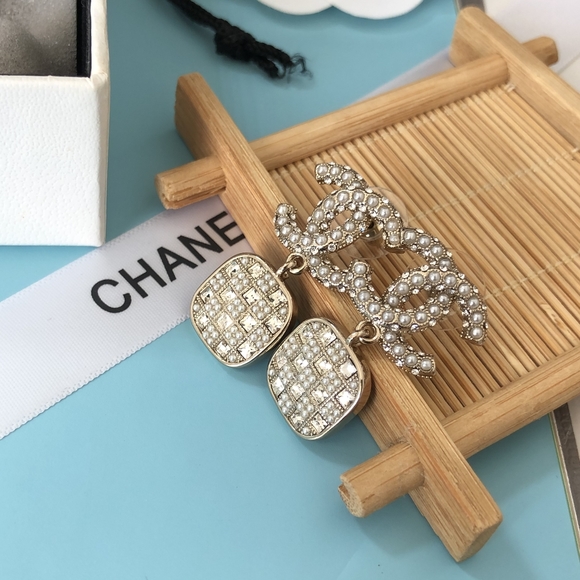 Earrings Women's Pearl Colorless Square Diamond - Picture 3 of 5